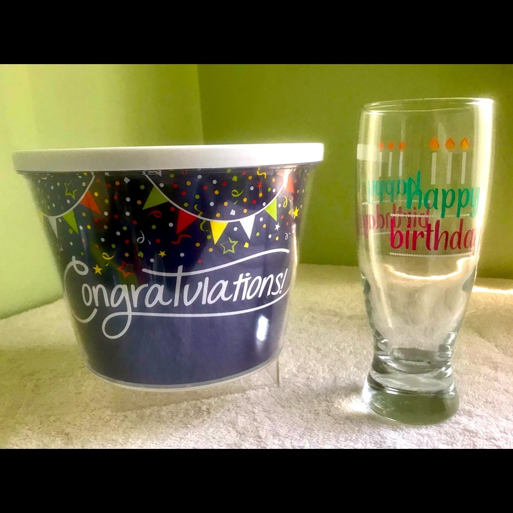 CUSTOMIZABLE BUCKET & HAPPY BIRTHDAY  GLASS...
